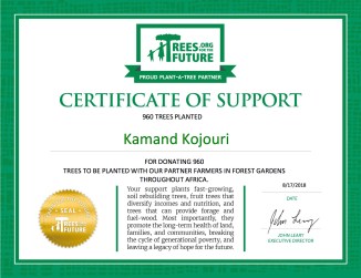 Kamand Kojouri Trees Donation Certificate